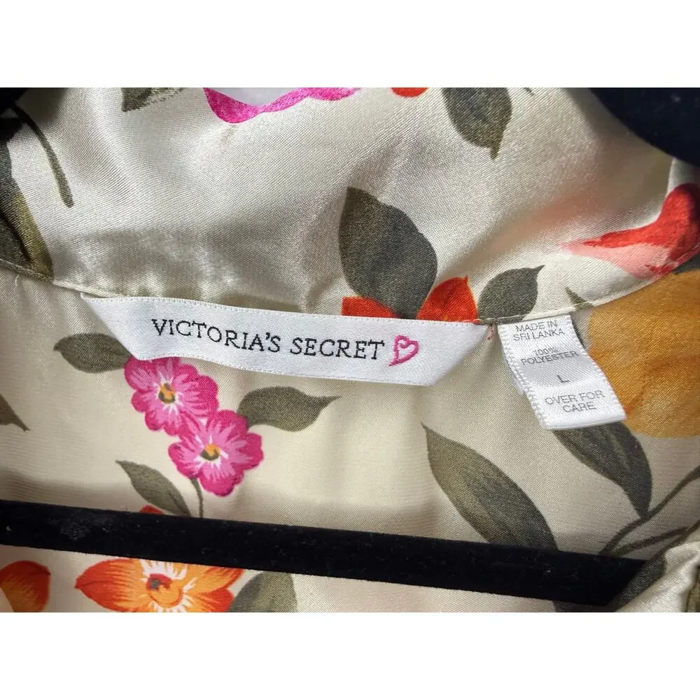 Vtg Victoria’s Secret Women’s Large Floral Satin Pajama Set Top & Shorts 90s